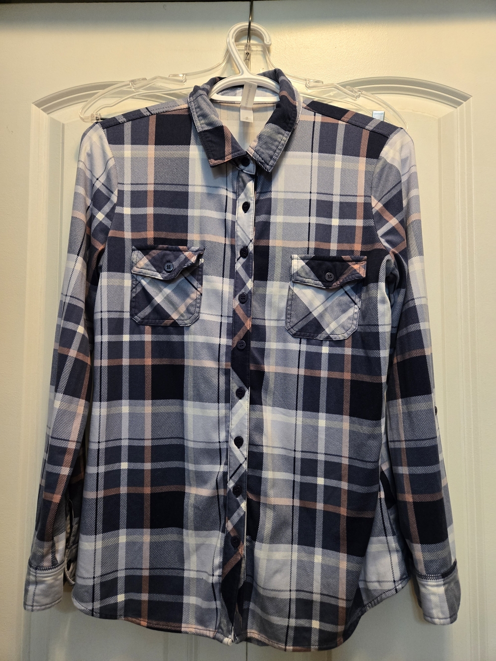 Warehouse Plaid Shirt in Navy, White & Blush